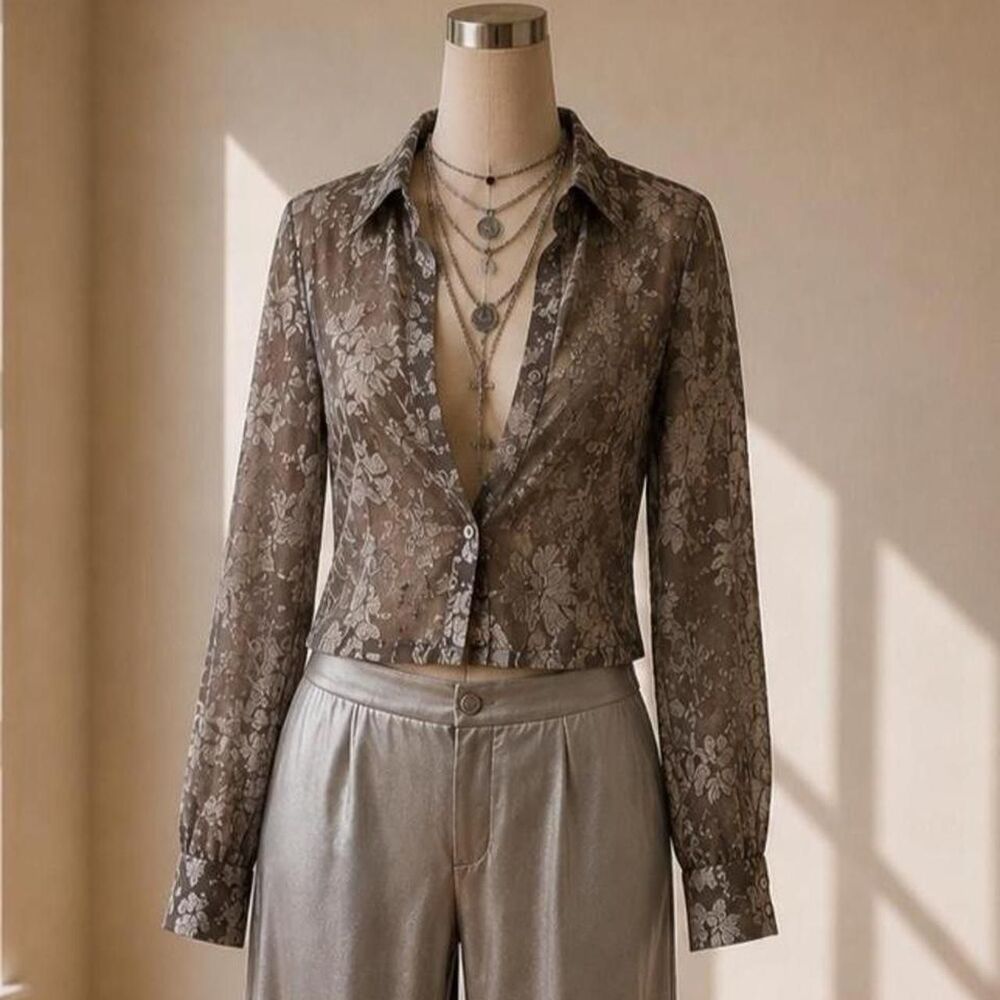 Unbranded Women's Grey and Silver Blouse